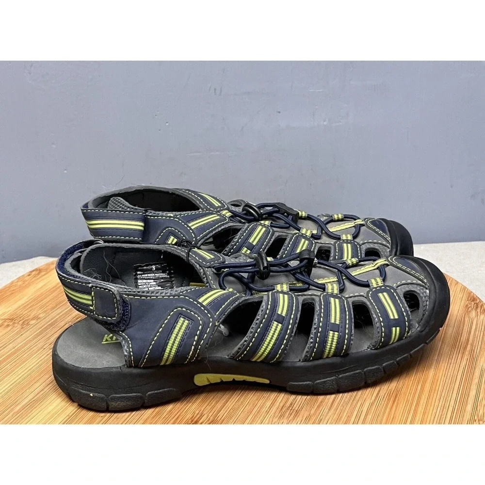 Khombu Dillon Fisherman Sandals Boys 3 Blue‎ Lime Green Bungee 962653 Outdoor
